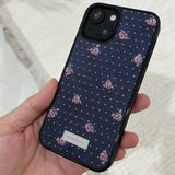[MADE][Magsafe Glass Bumper Case] バラ刺繍ニットケース Rose Embroidered Knit Case Navy