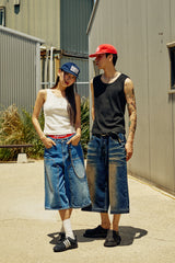 CUTOUT DARK BLUE BERMUDA PANTS