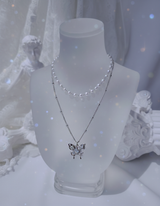 [(G)I-DLE Shuhua Necklace] Mystique Butterfly Layered Necklace - Silver color