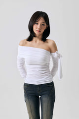 RIEN ONE-SHOULDER SHIRRING TOP / WHITE
