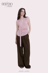 Indie pink choker V-neck wrap sleeveless t-shirt