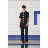 BUTTON FLOWER HALF SHIRT / BLACK