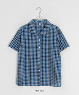 26SS★ [BAONHAUS]クルーネンリネンチェック半袖シャツブラウスlouse