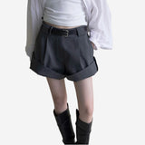 Linen Pleated A-Line Roll-Up Shorts