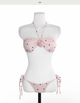 [ 2-piece / light pink ] baby powder & flower dot satin bikini