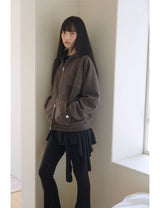 フリース フーディー ジップアップ(BROWN)