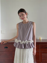 Contrast Ruffle Hem Sleeveless Top