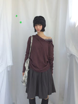 フェミニンフラットネックロングTシャツ