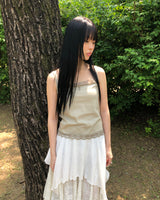レコボタンレーススリーブレストップス
