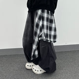 check layer denim pants