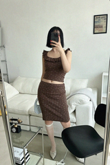 SOFT FLOWER FRILL TOP & MIDI SKIRT SET (IVORY, BROWN 2COLORS!)