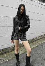 26FW★ CROP FADED ZIP LEATHER JACKET