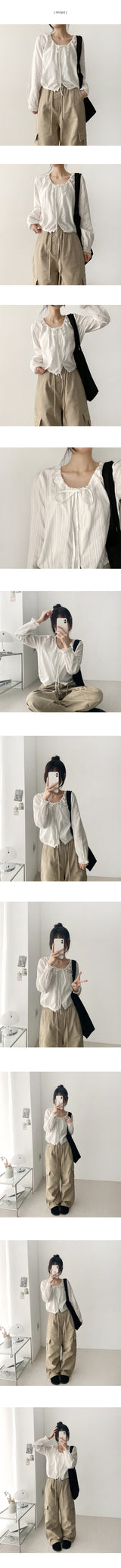 Delo lace ribbon shirring blouse