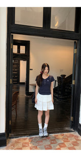 半袖ボタンスリムリブド半袖Tシャツ