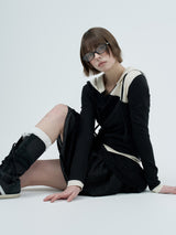 dot wrap layered hoodie / black