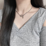 All surgical steel double ring frame necklace