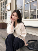 AD ストラップピンタックフリルラッフルブラウス (3color)