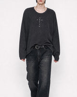 (UNISEX) Rivet Ribbed Long Sleeve