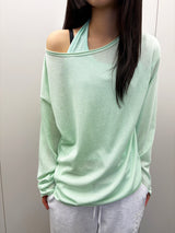 Silishy Sheer Boat Neck Loose Knit Top 4color