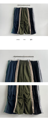 ラシュサイドカラーバンディングワイドパンツ (3 colors) ヘムストリング!