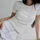 [Hadens] Side-Slit Ribbed Short-Sleeve T-Shirt - 3 Colors