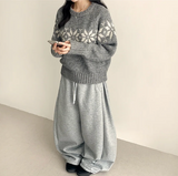 Terry Fleece side pin tuck incision string wide pants