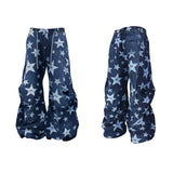 RELABEL (DIGGER Star Overlap Print) Mottled Five-Pointed Star Full-Print Pleated Workwear Denim Wide-Leg Pants