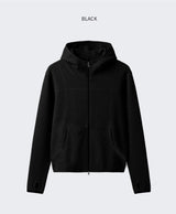 Waffle Crop Fingerhole Zip-up Hoodie Black