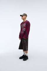 Weekend warrior typography printing stripe long sleeve (Red)