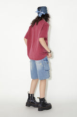 Water-washed vintage loose short-sleeved T-shirt with dropped shoulders