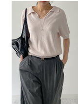 Whole Garment Collar Short Sleeve Knit