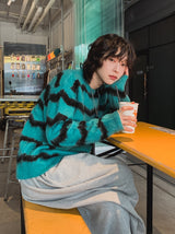 ファーリーストライプモヘアニット