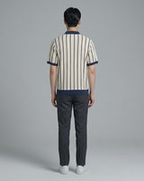 Ivory&Navy Stripe Short Sleeve Cardigan