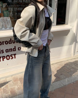 Crack string leather jacket