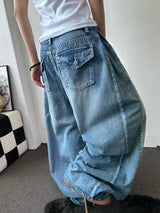 Truegen Button Waistband Side Pintuck Balloon Denim Pants 4color