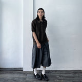 ミューテッド グリッド ニット ショートスリーブ トップ