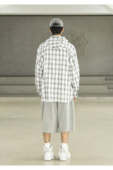 RELAX LEATHER ORNAMENT HOODY CHECK LONG SHIRTS MSFST002-BK