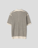 Windy Buckle Stripe Collar Short Sleeve Knit