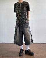 Destroyed Camouflage Denim Half Pants