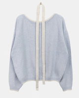 Mebin Lip-Neck Color-Block One-Off-Shoulder Wool Long-Sleeve Knit