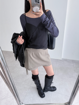 レイヤーバックルスカートパンツ (2color)