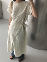 Jeure Wrap Roll-up Short Sleeve Long Dress