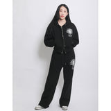 CHRYSTHEMUM HOODIE ZIP UP (BLACK)