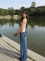 Kolsi Curved Adjust Pocket Washing Denim Wide Pants