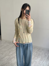 フラワーシースルーレイヤードTシャツ