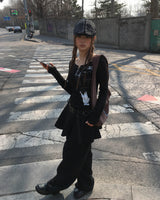 Lace black cotton pants