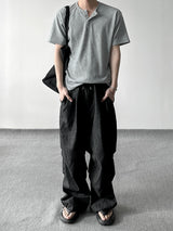 ワッフルヘンリーネックハーフTシャツ