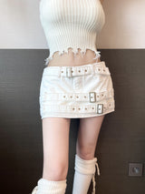1206. 3 Belt hip denim mini sk (2color)