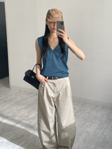 121 One Tuck Cotton Wide Pants