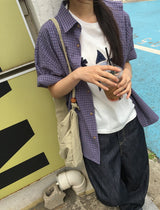 [unisex] ナユヒパープル半袖チェックシャツ